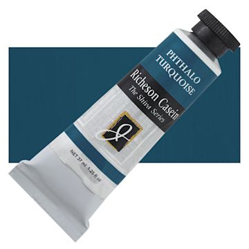 Open in modal - Richeson Casein Paint the Shiva Series - Phthalo Turquoise, 37 ml tube and swatch