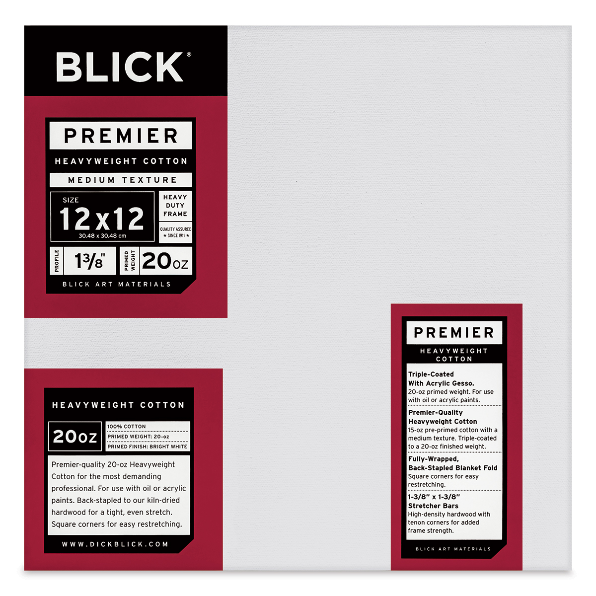 Blick Premier Heavyweight Stretched Cotton Canvas - 8 x 8, 1-3/8 Profile