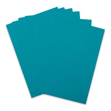 Open in modal - Fabriano Cocktail Paper - Several sheets of Curacao color shown fanned