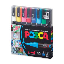 Uni Posca Paint Markers - Basic Colors, Set of 8, Fine, Bullet Tip, 0.9 mm-1.3 mm