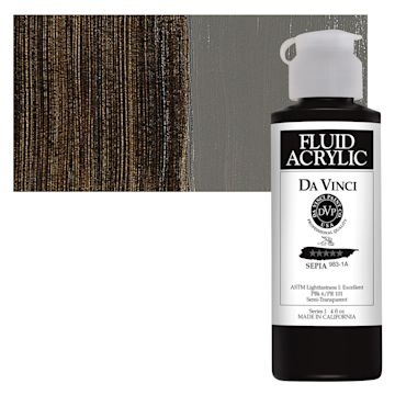 Open in modal - Da Vinci Fluid Acrylic Paint - Sepia, 4 oz bottle and swatch