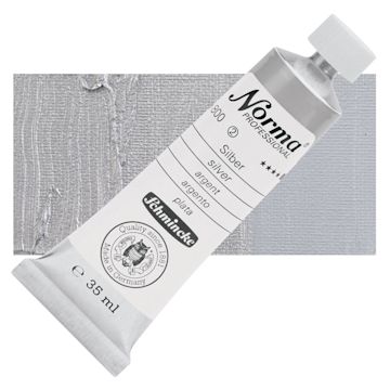 Open in modal - Schmincke Norma Professional Oil Paint - Silver, 35 ml, Tube and swatch