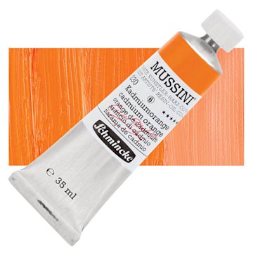 Open in modal - Schmincke Mussini Oil Color - Cadmium Orange, 35 ml tube and swatch