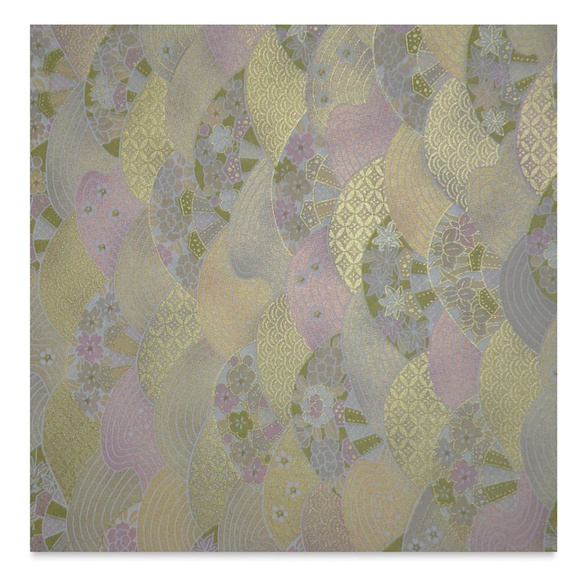 Aitoh Japanese Decorative Paper Waves on Gold, 181/2" x 25" BLICK