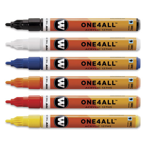 Molotow One4All Acrylic Markers - Assorted Colors, 2 mm, Set of 6