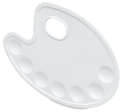 Richeson Oval Plastic Palette - Top view of 7 well oval palette with thumb hole