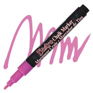 Open in modal - Marvy Uchida Bistro Chalk Marker - Fluorescent Pink, 6 mm marker and swatch