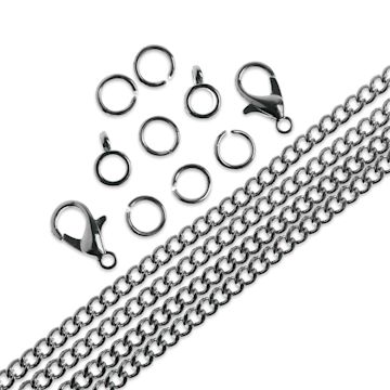 Open in modal - John Bead Curb Chain and Findings Set - 3 mm, Nickel (Out of packaging)