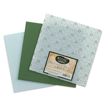 Open in modal - Mosaic Mercantile Opalescent Glass Pack - Green, 8" x 8", Pkg of 3, fanned out