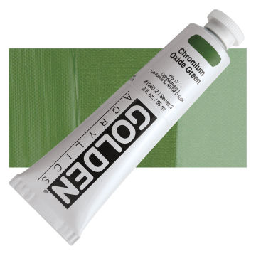 Open in modal - Golden Heavy Body Artist Acrylic - Chromium Oxide Green, 2 oz Tube and swatch