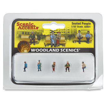 Woodland Scenics Model Scenery - Front of package of 5 Seated Figures in 1/16th scale

