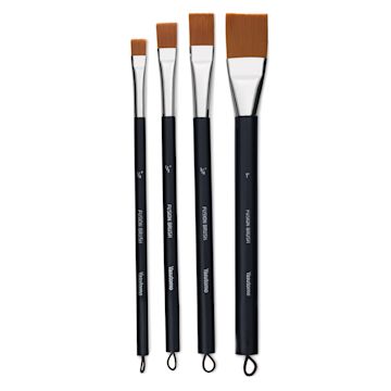 Open in modal - Yasutomo Fusion Synthetic Brushes - Flat, Short Handle, Set of 4, brushes laid out