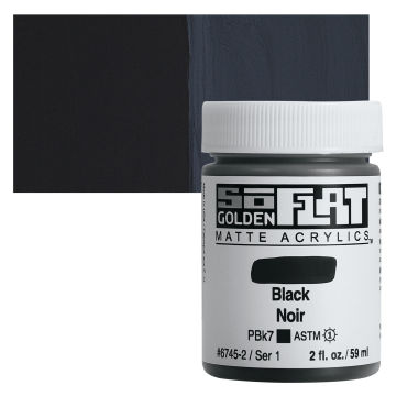 Golden SoFlat Matte Acrylic Paint - Black, 59 ml, Jar with Swatch