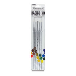 Liquitex Basics Synthetic Brushes - Set of 5. Front of package.