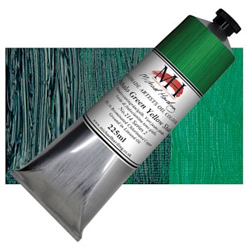 Open in modal - Michael Harding Artists Oil Paint - Phthalo Green Yellow Shade, 225 ml tube and swatch