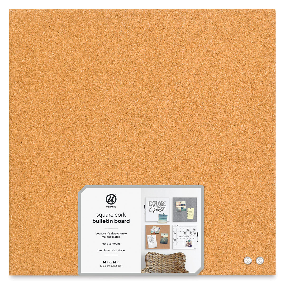 U Brands 14x14 Square Frameless Cork Board Tile