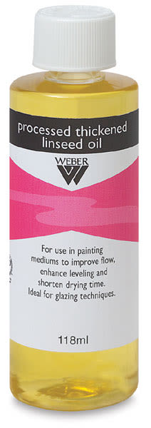 Weber Oil Medium-Process Thickened Linseed Oil, 118ml. Front of bottle.