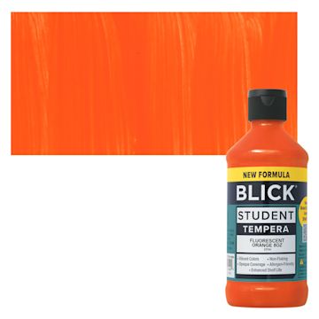 Open in modal - Blick Student Tempera Paint - Fluorescent Orange, 8 oz Bottle and swatch