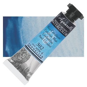 Open in modal - Sennelier French Artists' Watercolor - Cerulean Blue, 10 ml, Tube and swatch