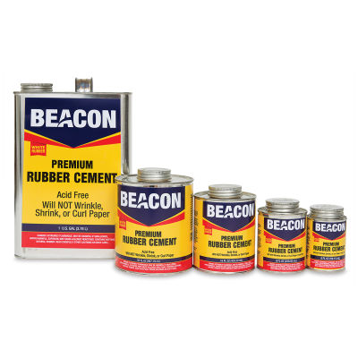 Beacon Artist Quality Rubber Cement - Several sizes of Rubber Cement cans shown