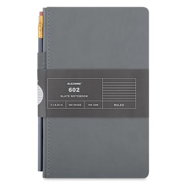 Open in modal - Blackwing Slate Notebooks - Front view of packaged ruled Slate notebook with pencil