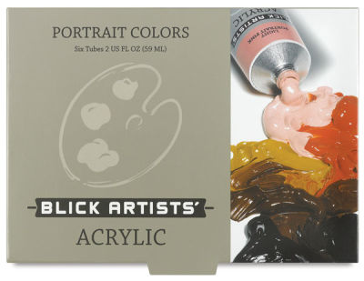 Blick Artist's Acrylic Paints - Portrait Color Set of 6 tubes, 2 oz. Front of package.