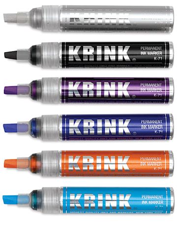 Open in modal - Krink K-71 Permanent Ink Markers - Six Markers shown uncapped and horizontally
