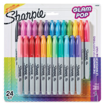 Sharpie Fine Point Permanent Markers - Glam Pop Colors, Set of 24, front of the packaging