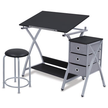 Studio Designs Comet Center - Black and Silver, Table and Stool