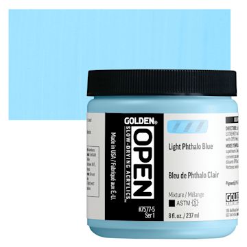 Open in modal - Golden Open Acrylics - Light Phthalo Blue, 8 oz Jar and swatch