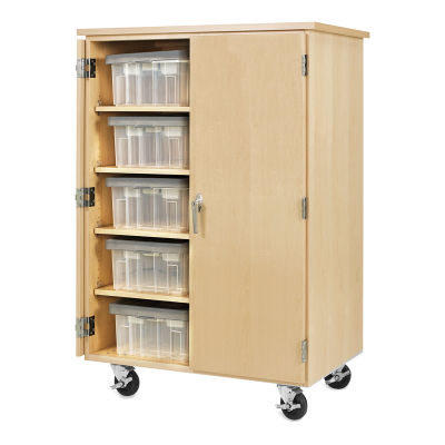 Robotics Tote Storage Cabinets - Angled view of cabinet with one door open, Totes not included
