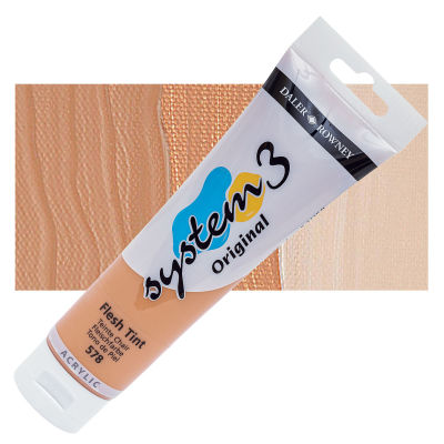 Daler-Rowney System3 Acrylic - Peach Pink, 150 ml tube (swatch and tube)