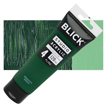 Open in modal - Blick Studio Acrylic Paint - Hooker's Green, 4 oz tube and swatch