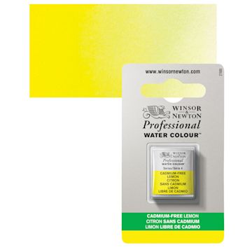 Open in modal - Winsor & Newton Professional Watercolor - Cadmium Free Lemon, Half Pan and swatch