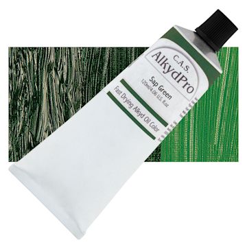 Open in modal - CAS AlkydPro Fast-Drying Alkyd Oil Color - Sap Green, 120 ml tube and swatch
