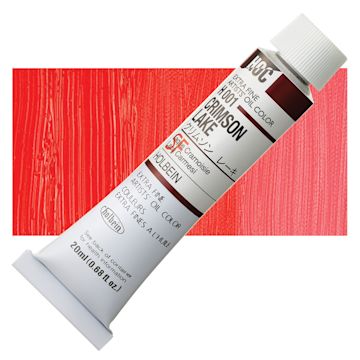 Open in modal - Holbein Artists' Oil Color - Crimson Lake, 20 ml tube and swatch