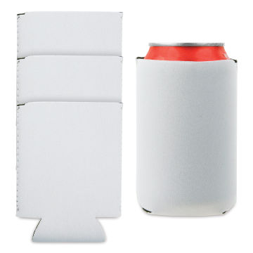 Craft Express Sublimation Printing Neoprene Can Coolers - Pkg of 4 with one cooler shown on can