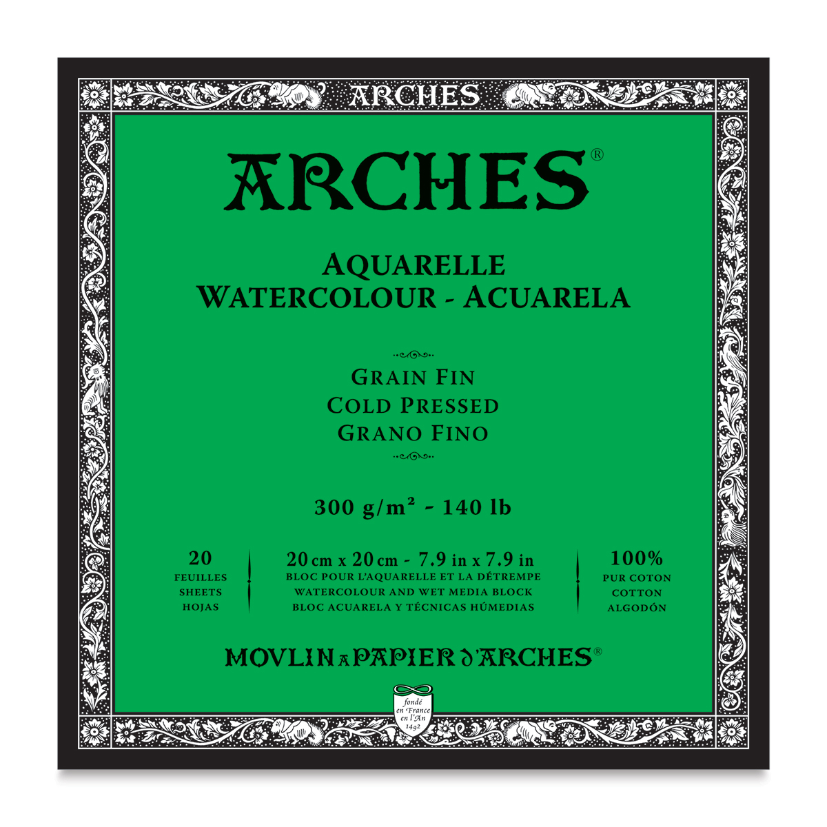Arches Watercolor Blocks 140 lb Hot Press Block 14"" x 20"" 20 Sheets