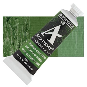 Open in modal - Grumbacher Academy Oil Color - Chromium Oxide Green, 37 ml tube and swatch