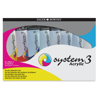 System 3 Medium Body Acrylic Paint Sets - Front of package of Jumbo Set of 8 Assorted Colors
