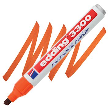 Open in modal - Edding Permanent Marker - Orange, 3300, Chisel Nib, 1-5 mm marker and swatch