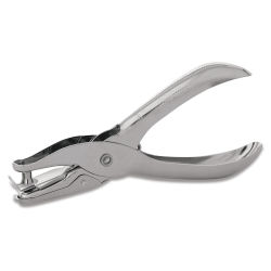 Officemate One-Hole Punch - Angled view of punch showing round punch end and handles