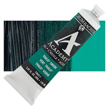 Open in modal - Grumbacher Academy Oil Color - Thalo Green (Blue Shade), 150 ml tube and swatch