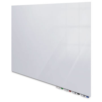 Ghent Aria Magnetic Glassboards - right angled view of white glassboard showing marker tray 