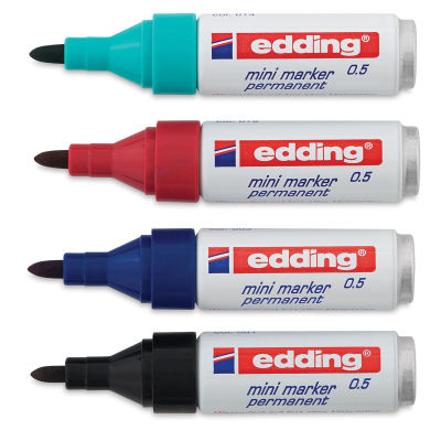Edding Mini Permanent Markers - Set of 4 (four mini markers in Turquoise, Red, Blue and Black)