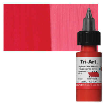 Tri-Art Low-Viscosity Artist Acrylic - Naphthol Red Medium, Tube with Swatch