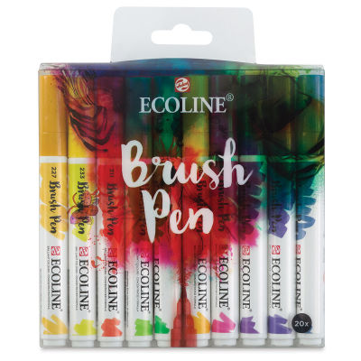 Royal Talens Ecoline Brush Pen Marker Set- Set of 20, Assorted Colors, shown in package