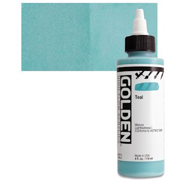 Open in modal - Golden High Flow Acrylic Paint - Teal, 4 oz bottle and swatch