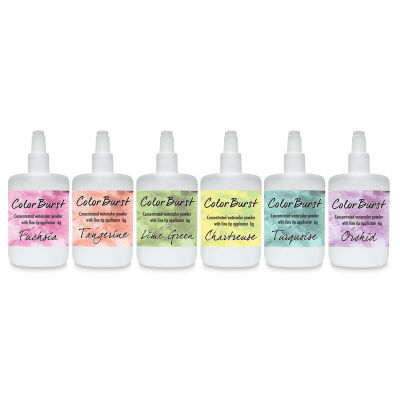 Color Burst Watercolor Powders - Set of 6 Caribbean Bright Powder Bottles in row