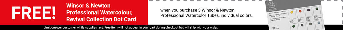 FREE! Winsor & Newton Professional Watercolour – Revival Collection Dot Card with purchase of 3 Winsor & Newton Professional Watercolor Tubes, individual colors.